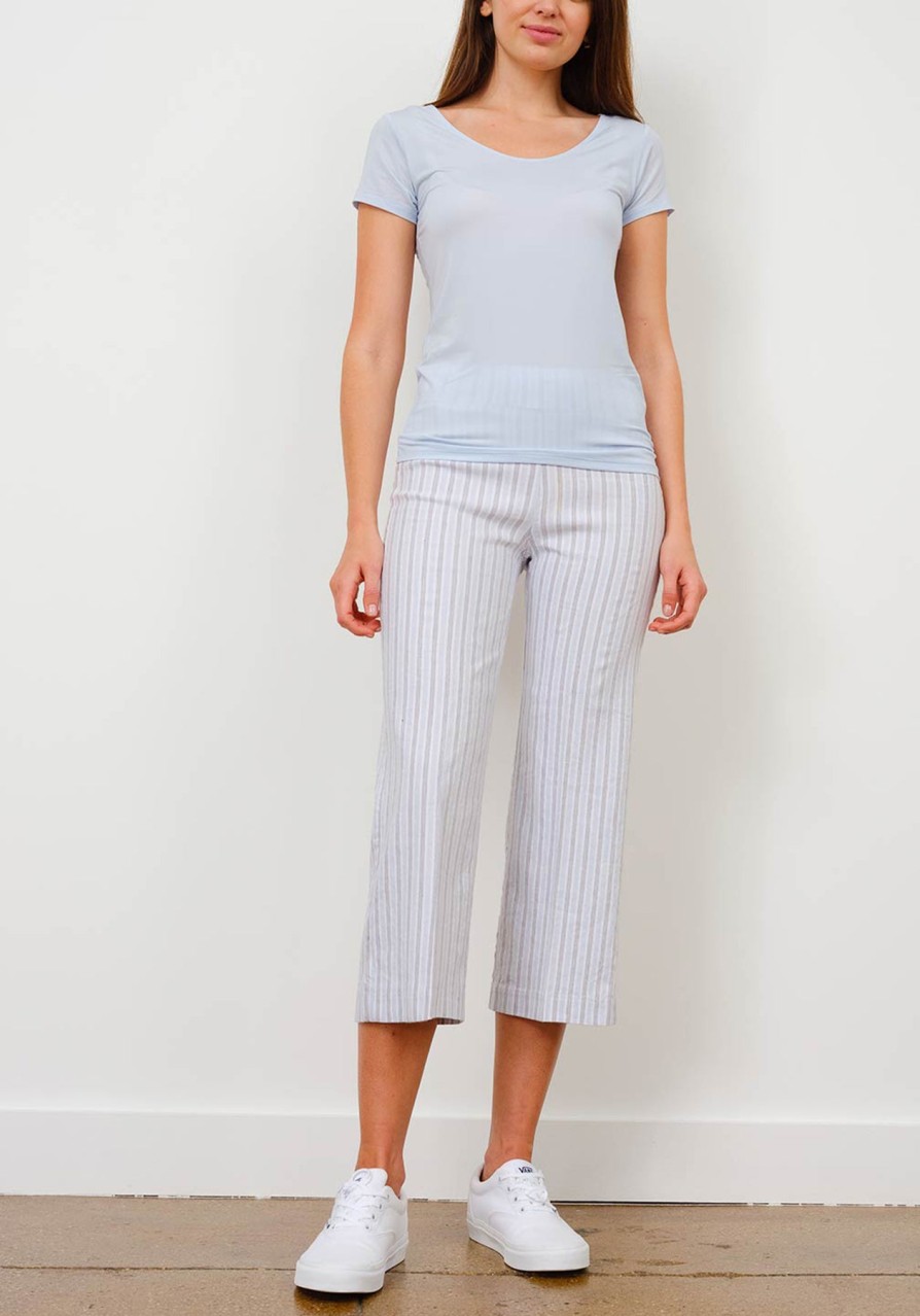 Pants | Avenue Montaigne Alex Linen Stripes Grey And Blue