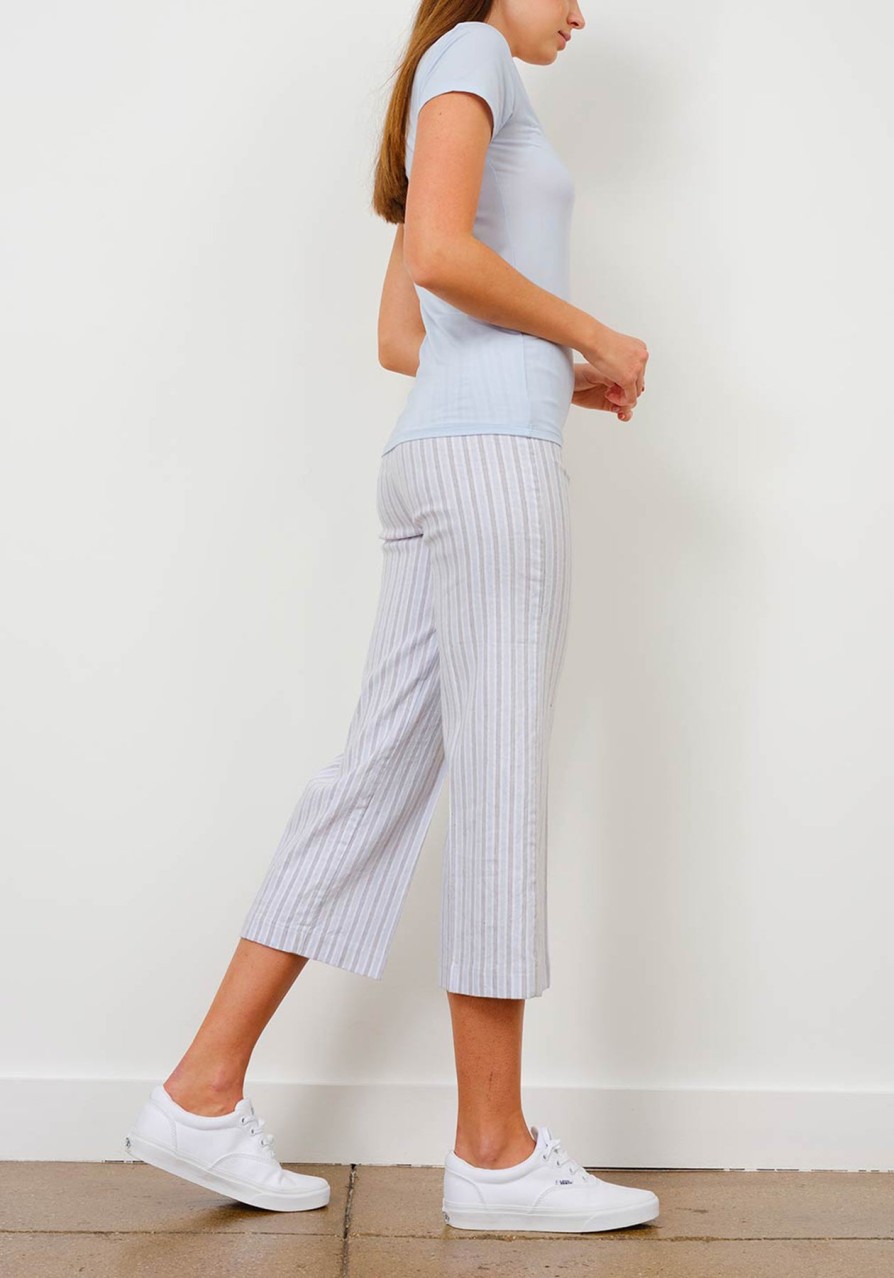 Pants | Avenue Montaigne Alex Linen Stripes Grey And Blue